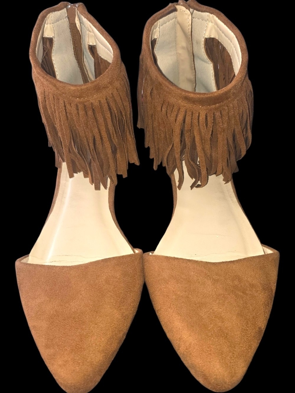 Charlotte Russe Brown Faux Suede Fringe D'Orsay Flats Size 8
